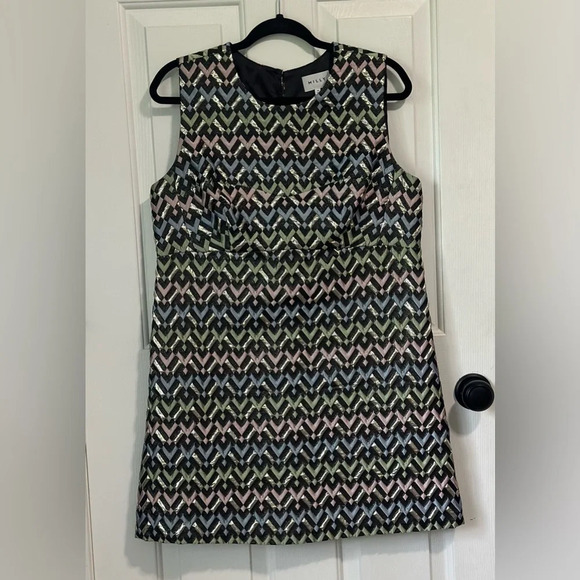 MILLY Chevron Brocade Mini Dress. Size 14. - Picture 2 of 5